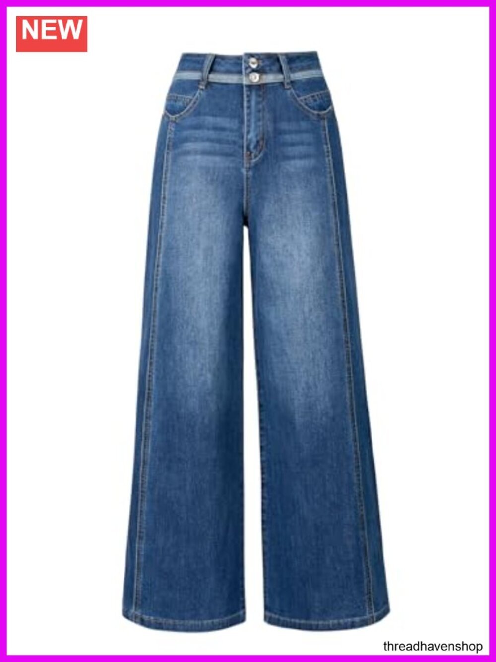 Wide Leg High Waist Stretchy Denim Jeans Work Casual Trousers Fall